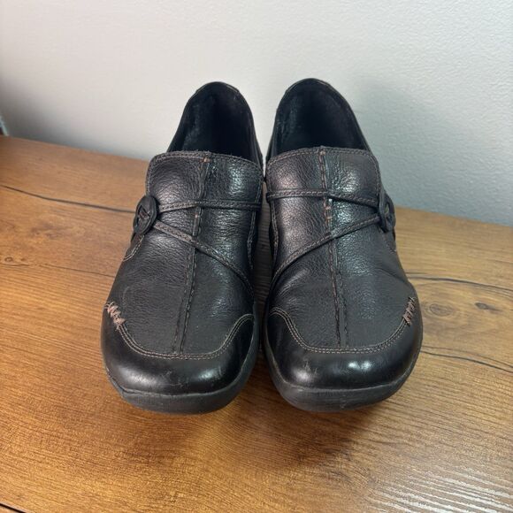 Clarks Shoes Womens 7.5N Wave Walk Slip On 86505 Black Leather Casual Comfort - Picture 5 of 9